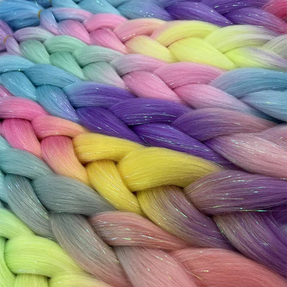 wholesale synthetic braiding hair with tinsel ombre color jumbo braids 24inch Glitter Tinsel hair extensions