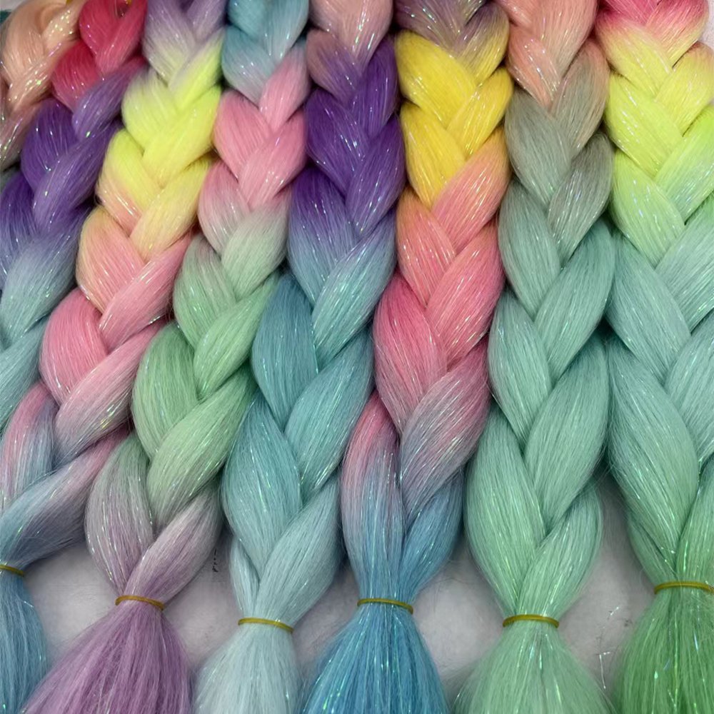wholesale synthetic braiding hair with tinsel ombre color jumbo braids 24inch Glitter Tinsel hair extensions
