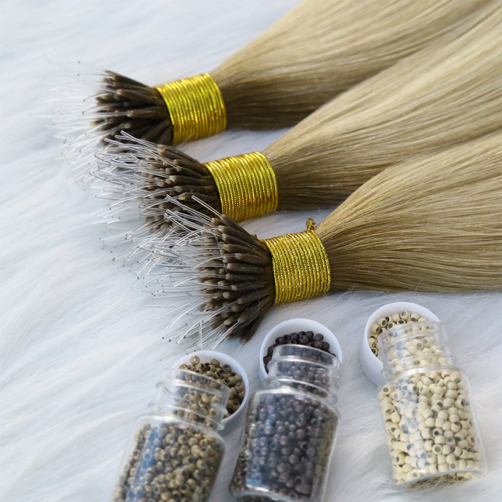 Wholesale Ombre Balayage Blonde Elastic Fishing Wire Micro Nano Ring European Russian Remy Human Hair Extensions Double Drawn