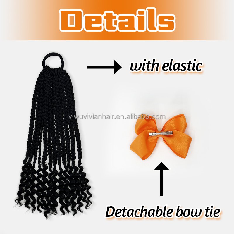 kids braided ponytail with beads ribbons curly end kids ponytail with beads and bow detachable ponytail for kids