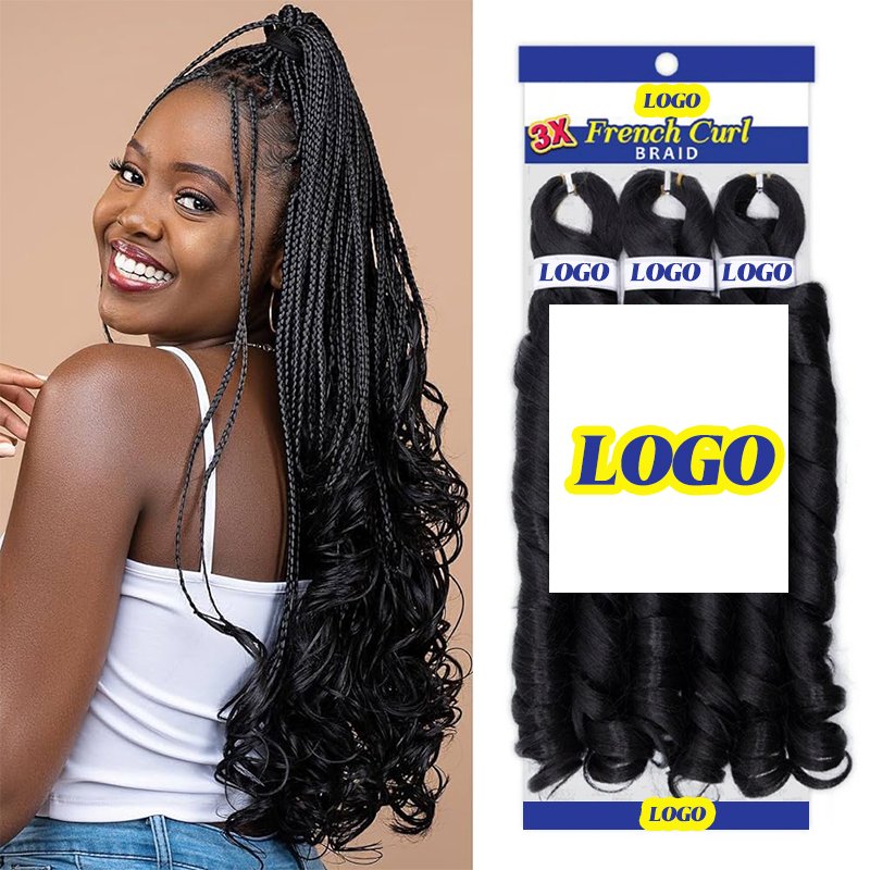 3x french curl braid afro 22inch 3X private label logo non slippery french curl hair packaging for braids bulk packet wholesale