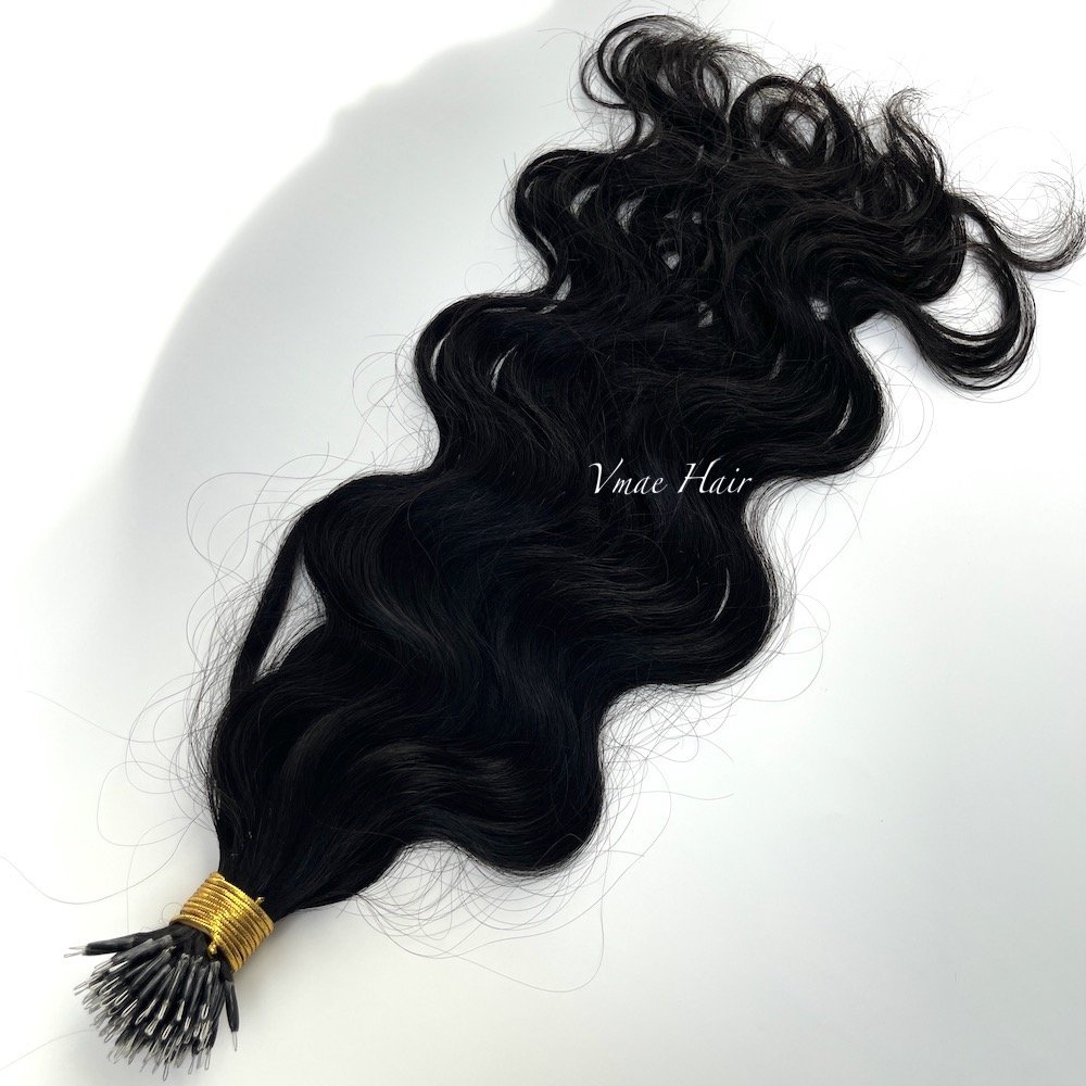 VMAE Wholesale Hot Selling Peruvian Raw Remy Cuticle Aligned Human Hair Nano Keratin Natural Wave Nano Tip Ring Hair Extensions