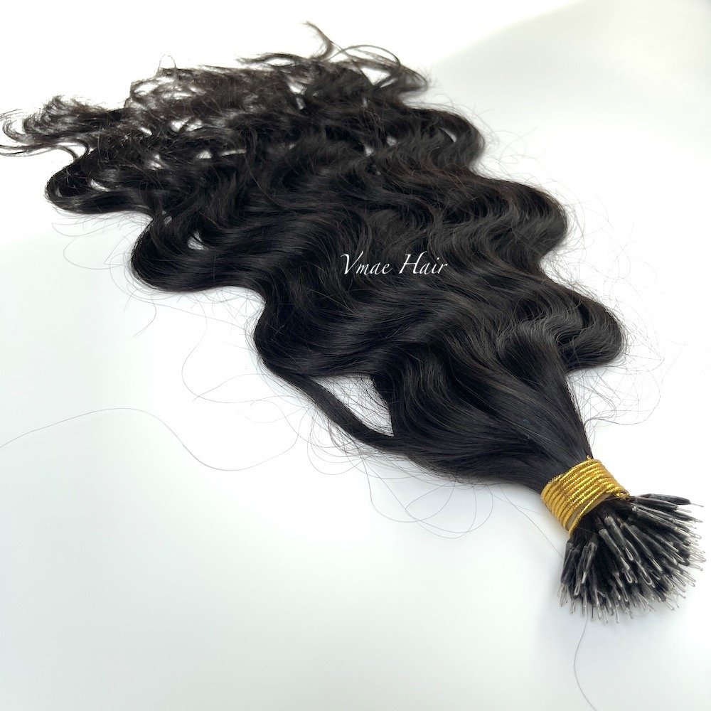VMAE Wholesale Hot Selling Peruvian Raw Remy Cuticle Aligned Human Hair Nano Keratin Natural Wave Nano Tip Ring Hair Extensions