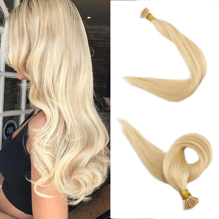 Factory Wholesale Ready to Ship Virgin Remy Russian Hair Blonde Color 613 Double Drawn Human Hair I tip Hair Extensions