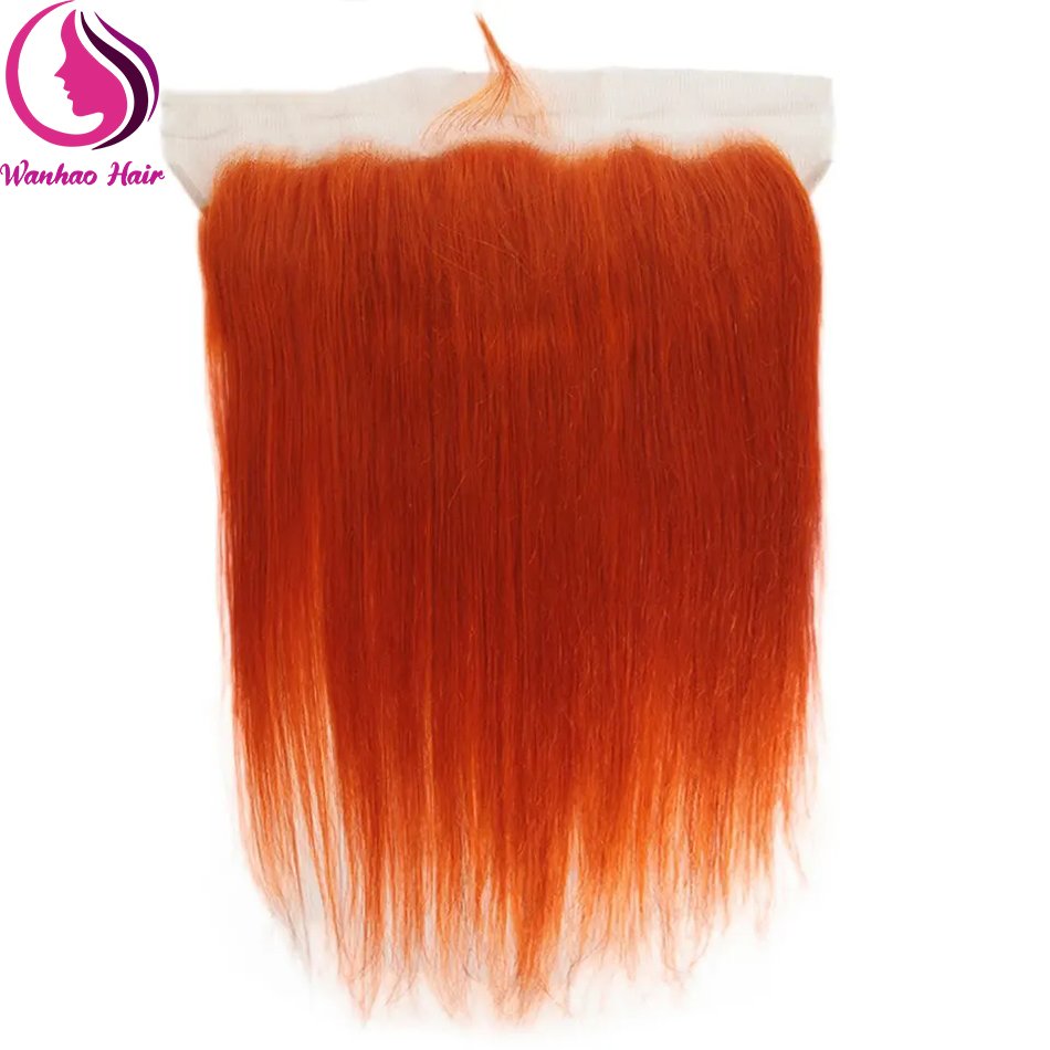 Orange Ginger Color Straight Virgin Human Hair Extensions,350# Orange Ginger Ombre Color Hair Bundles With Lace Frontal Closure