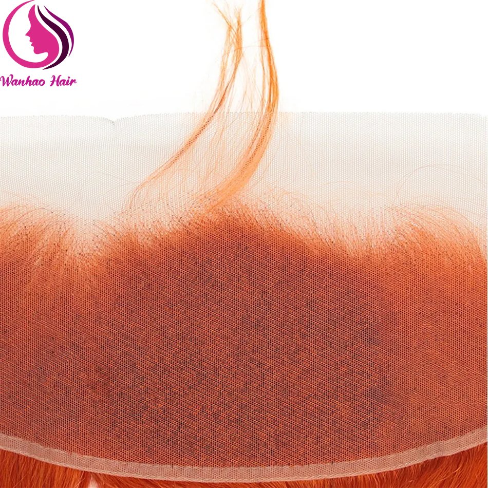 Orange Ginger Color Straight Virgin Human Hair Extensions,350# Orange Ginger Ombre Color Hair Bundles With Lace Frontal Closure
