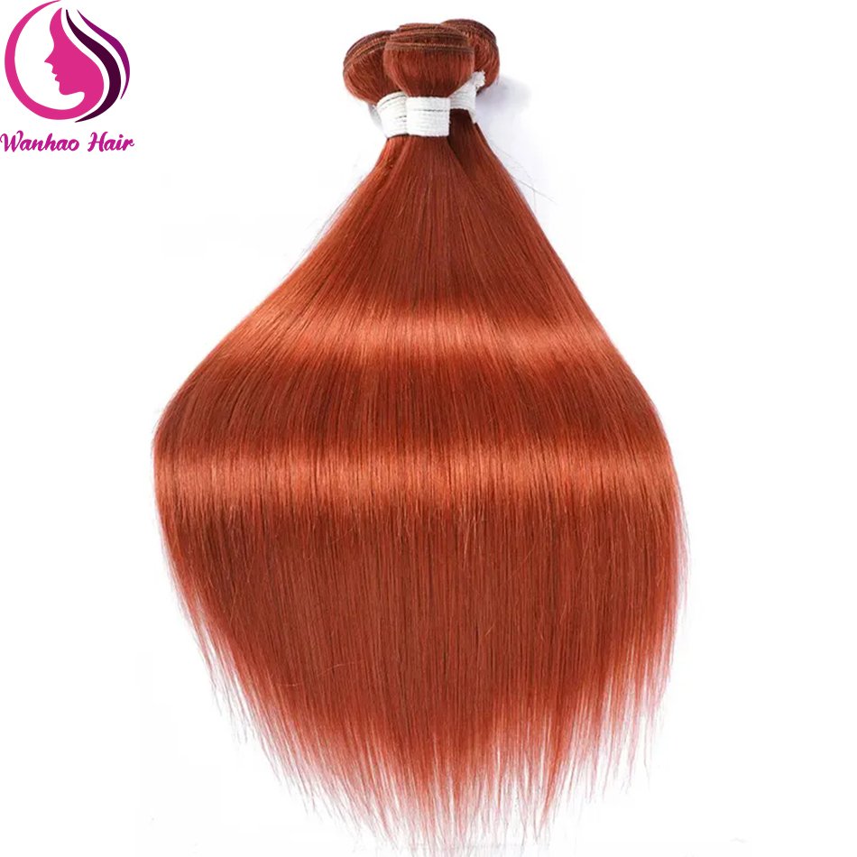 Orange Ginger Color Straight Virgin Human Hair Extensions,350# Orange Ginger Ombre Color Hair Bundles With Lace Frontal Closure