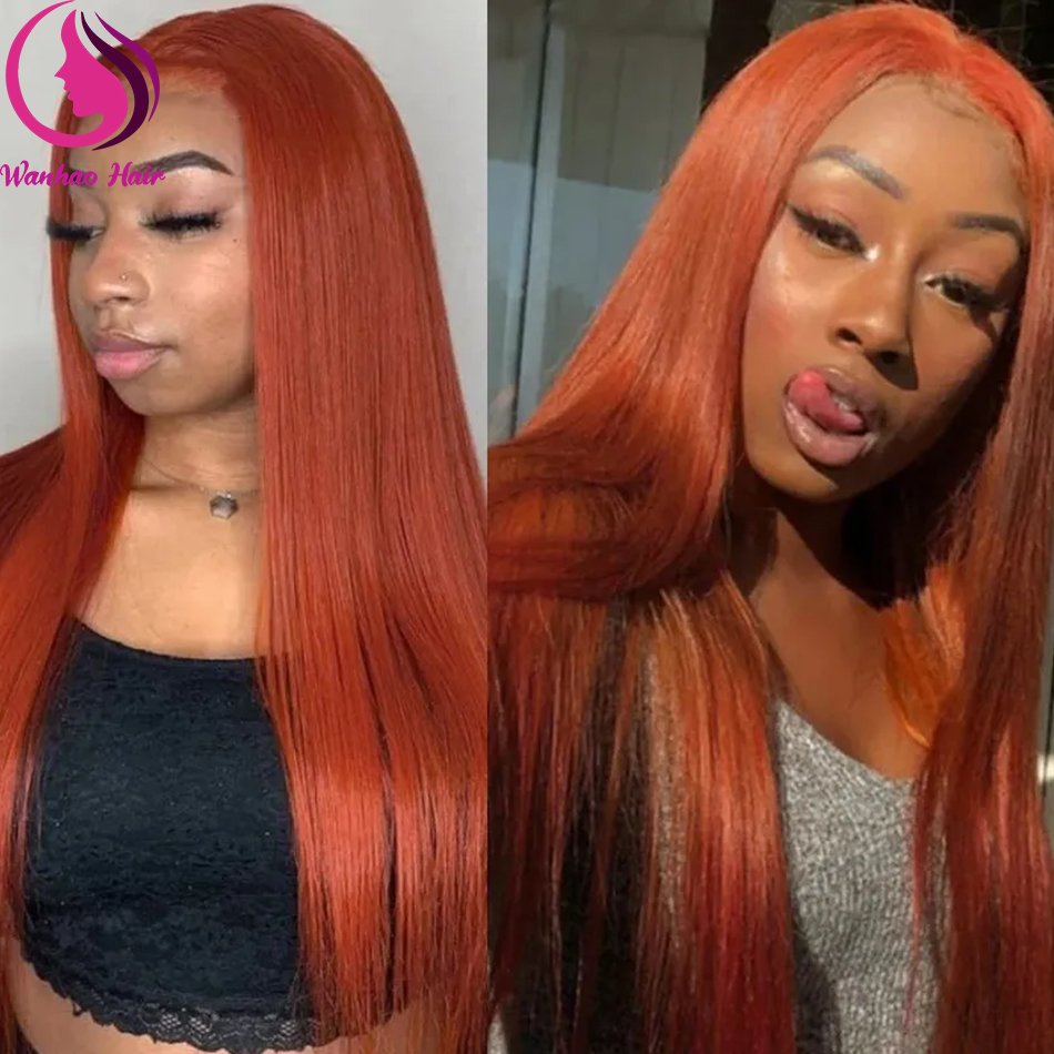 Orange Ginger Color Straight Virgin Human Hair Extensions,350# Orange Ginger Ombre Color Hair Bundles With Lace Frontal Closure