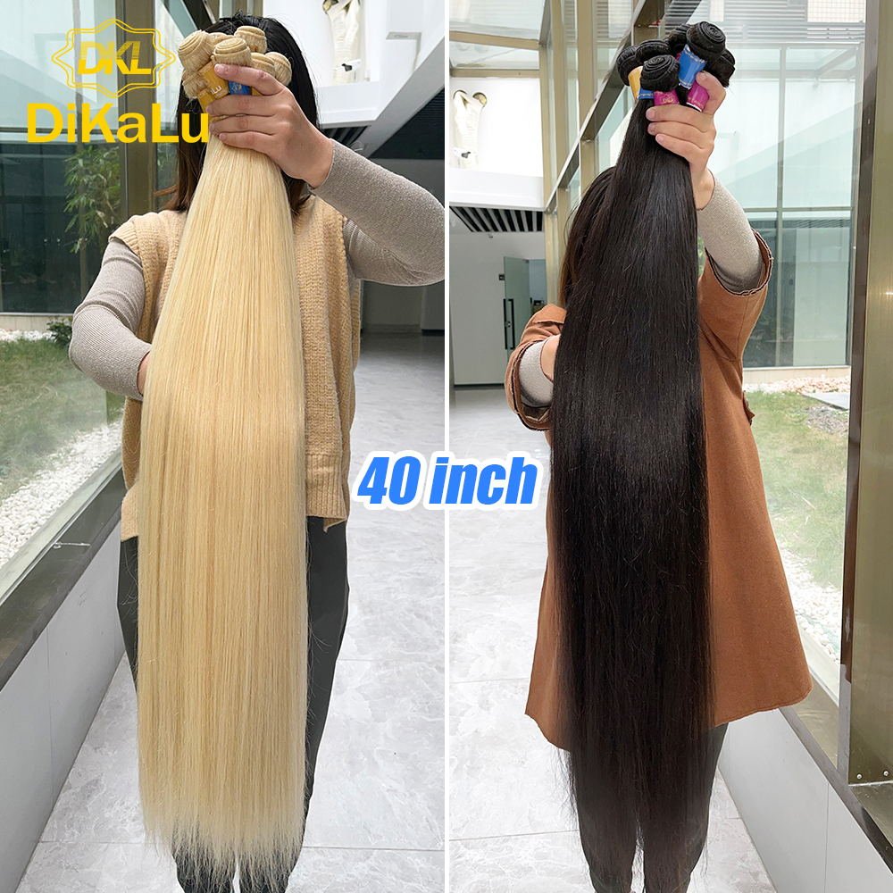 40 Inch 613 Blonde Brazilian Human Hair Extension, 10a Grade Perruque 613 Raw Hair,Virgin Human Blonde Hair Bundles With Frontal