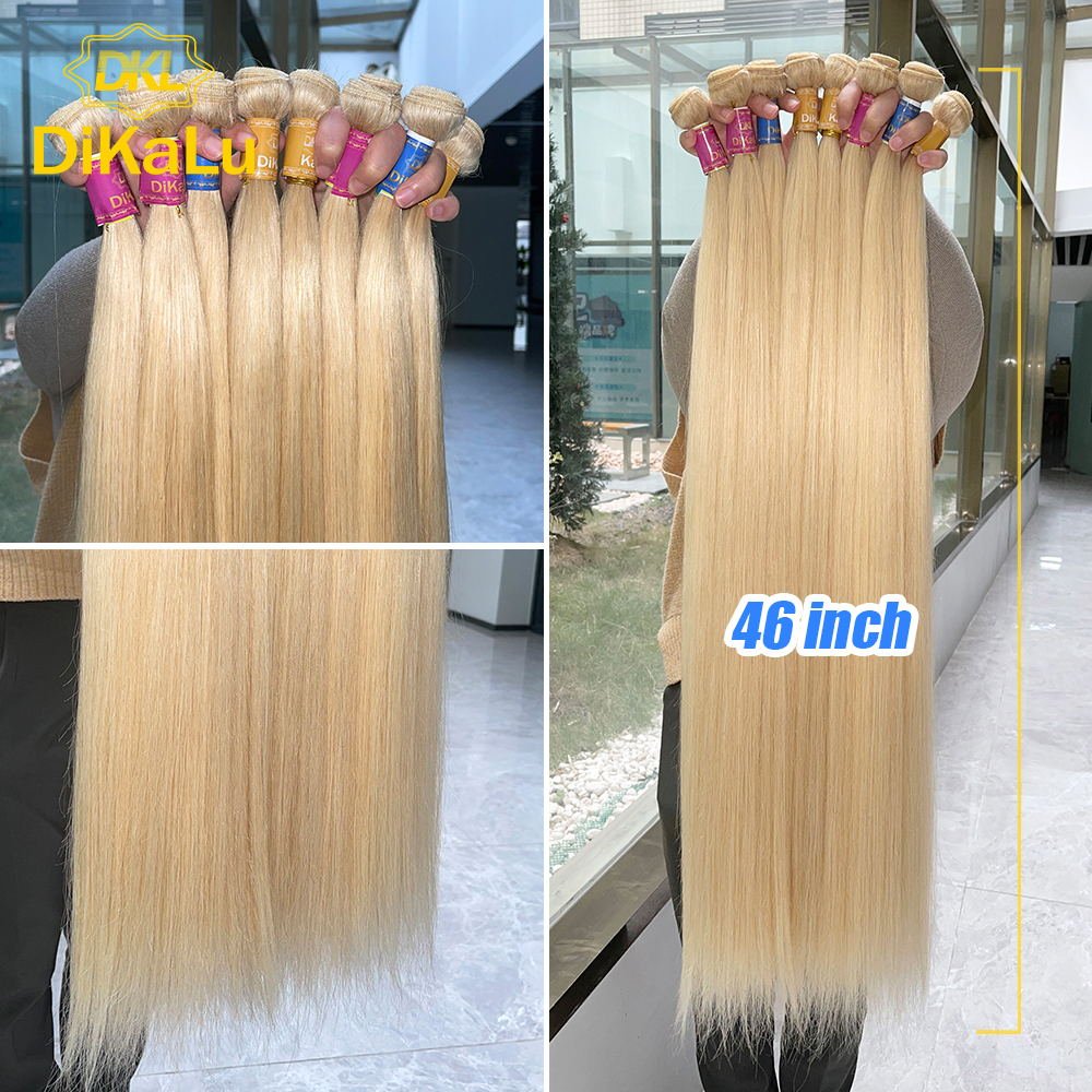 40 Inch 613 Blonde Brazilian Human Hair Extension, 10a Grade Perruque 613 Raw Hair,Virgin Human Blonde Hair Bundles With Frontal