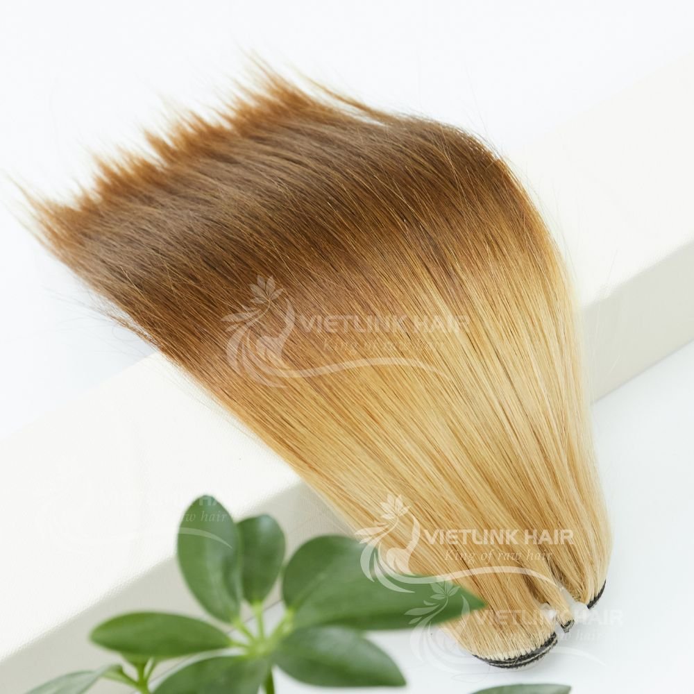 Ombre Color Weft Extensions Double Drawn Human Hair Extensions Vietnamese Bone Straight Hair Raw Human Hair Popular