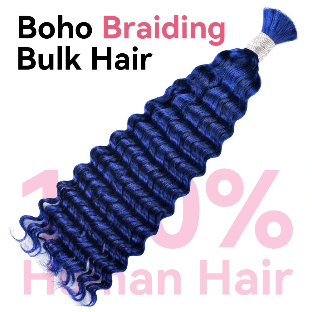 Blue color Bulk hair deep wave Boho Braiding hair Brazilian human hair no wefts MOQ 100g