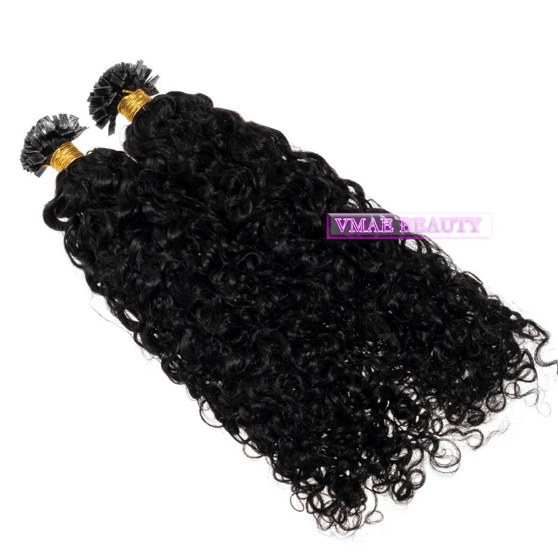 VMAE Wholesale Mongolian Afro Kinky Full Cuticle Aligned Deep Curly Virgin Remy Human Hair Extensions with U Flat I Tip