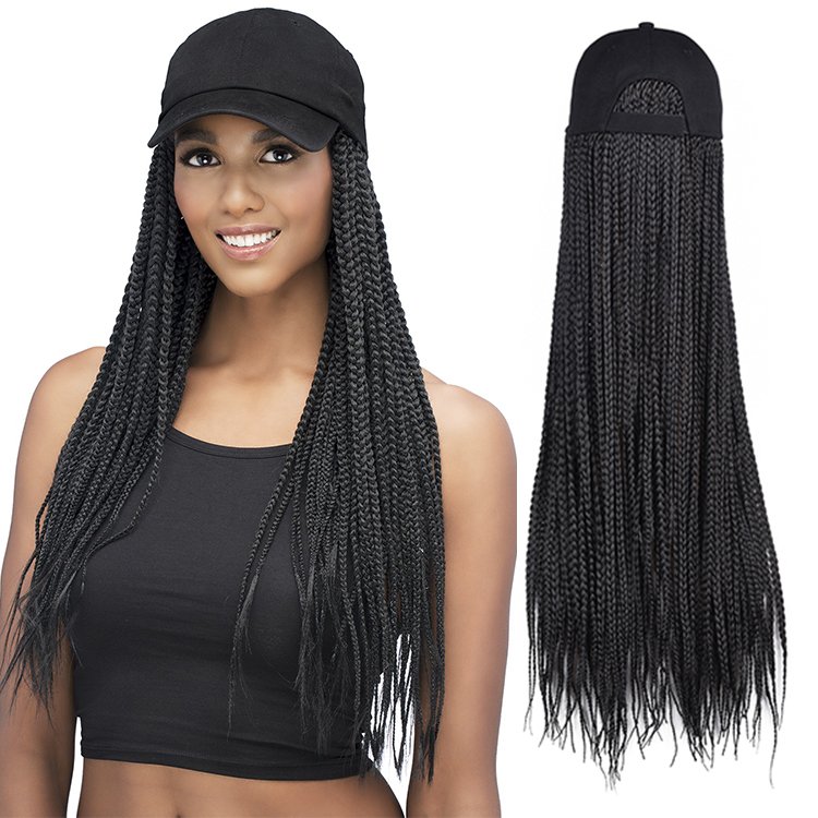 Long Baseball Cap Hat Wig Hair With Braided Box Braids For Women Hat With Hair Extensions Ombre Rainbow Synthetic Crochet Hair