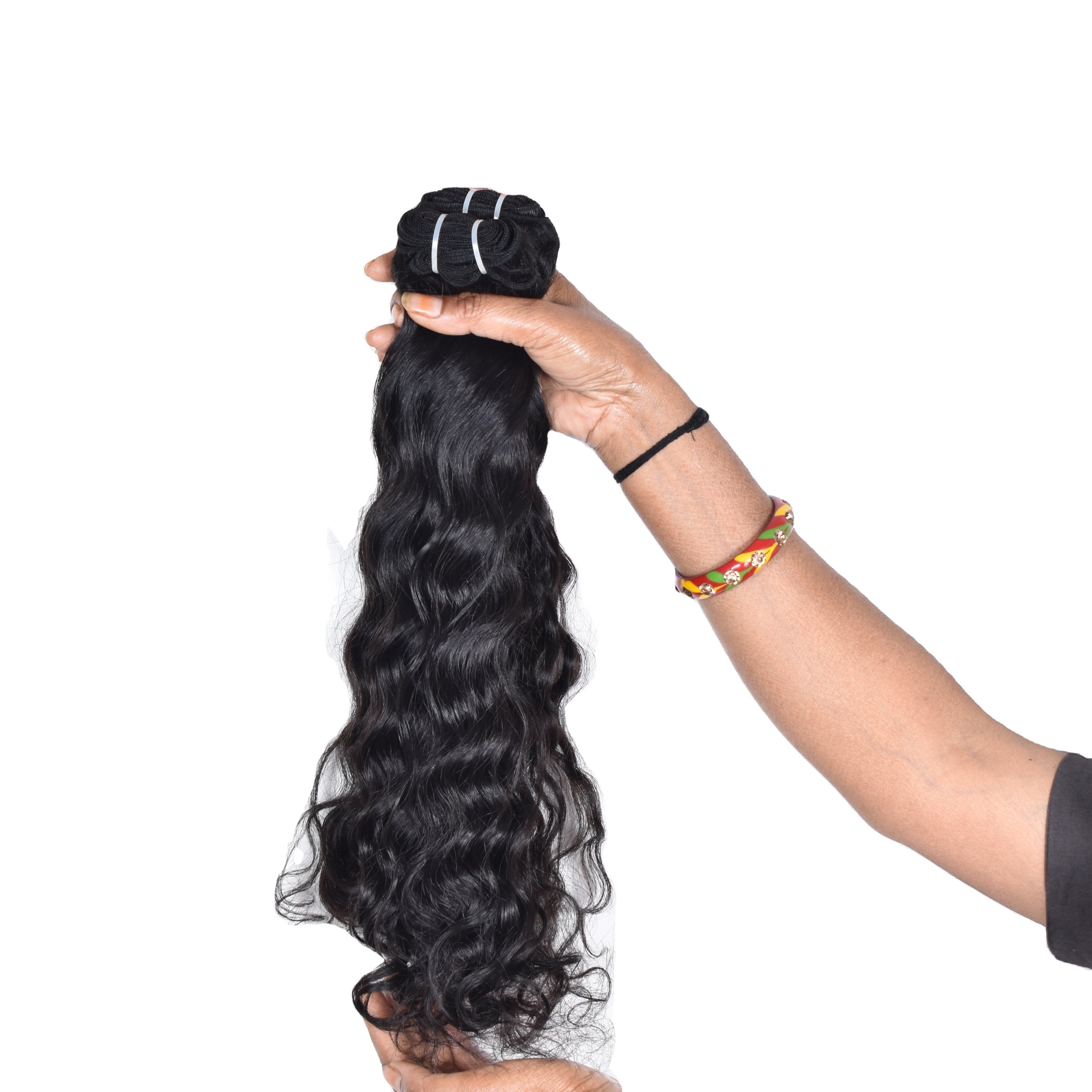 100% Unprocessed raw virgin wholesale natural bundle black color long wavy vendor temple human hair extensions