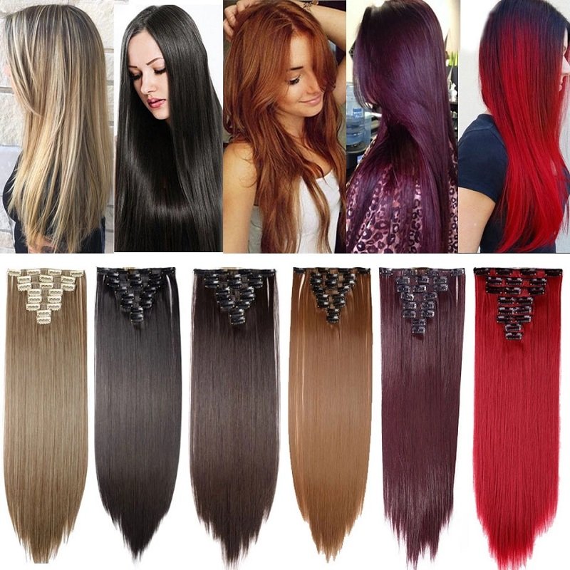 Light Yaki Straight Clip In Human Hair Extensions For Black Women Kinky Hair Clip Virgin Natural Hair 100G