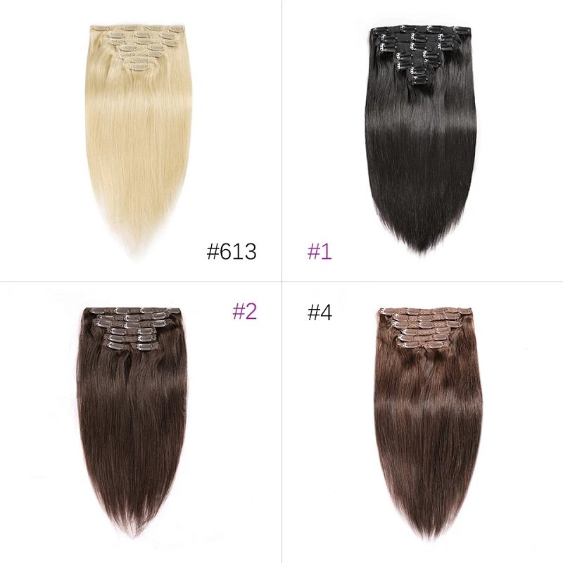 Light Yaki Straight Clip In Human Hair Extensions For Black Women Kinky Hair Clip Virgin Natural Hair 100G