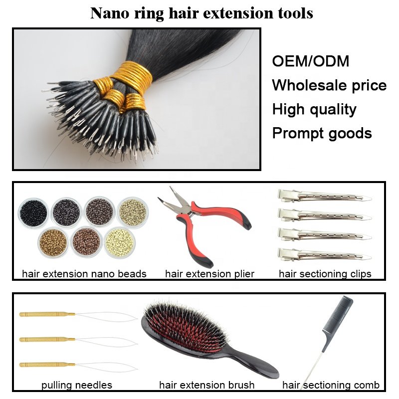 Iron Wire Nano Bead/Nano Link/Nano Tip Human Hair Extension Silky Straight Pre bonded Nano Ring Remy Hair Extension