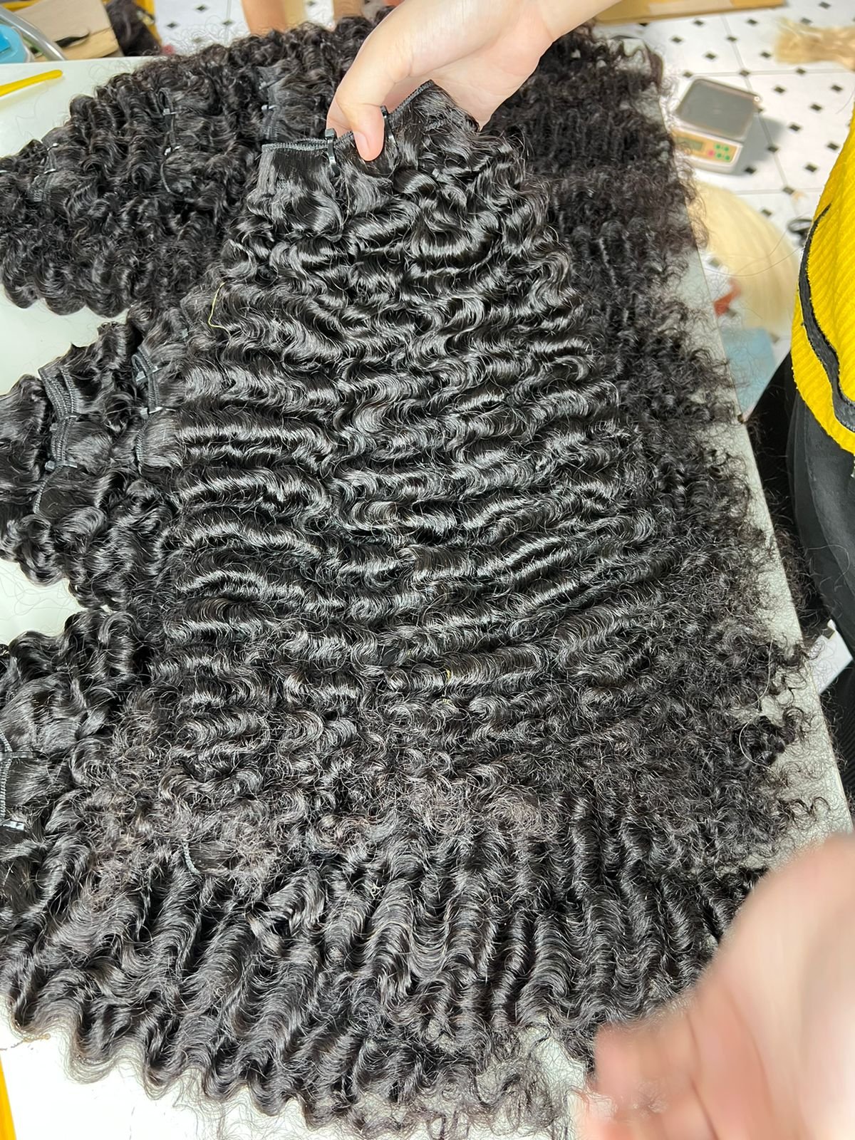 Customer Order Sample 12A Grade Burmese Curly Raw Virgin Cuticle Aligned Vietnamese Human Hair Extensions, no synthetic hair