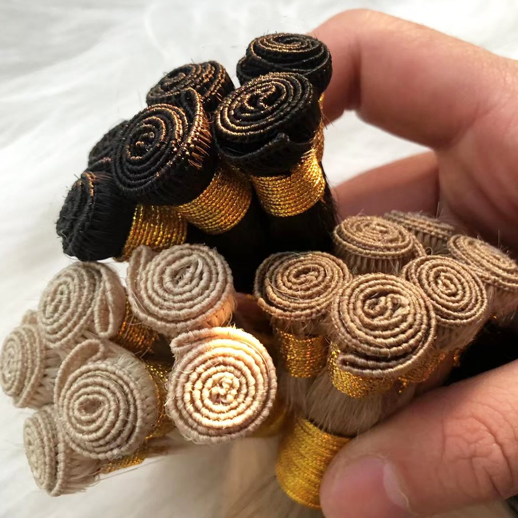 wholesale natural virgin hand tied weft human hair extensions remy peruvian keratin real russian hair hand tied weft hair