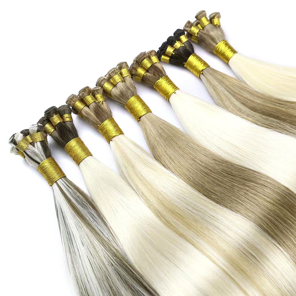 wholesale natural virgin hand tied weft human hair extensions remy peruvian keratin real russian hair hand tied weft hair