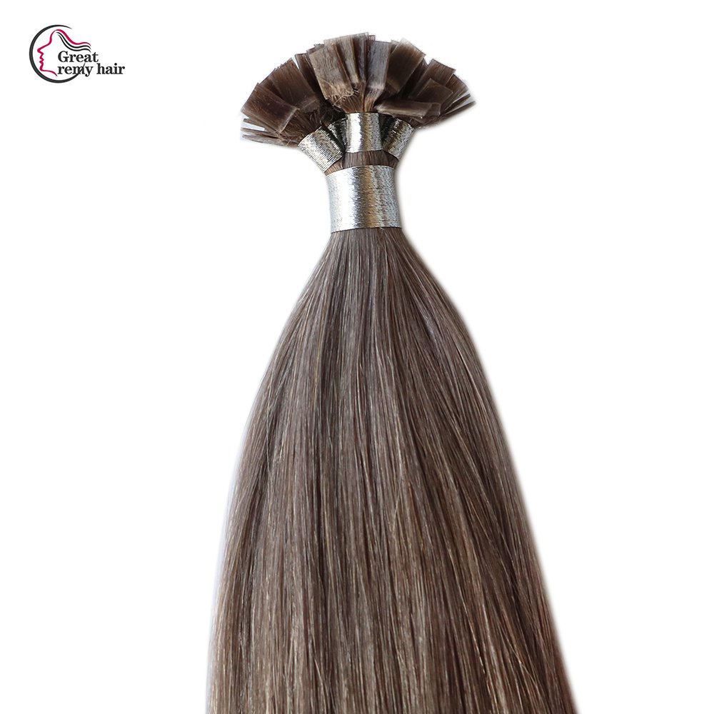 Flat tip russian human hair extensions virgin cuticle pre bonded italy keratin tips Double drown Keratin