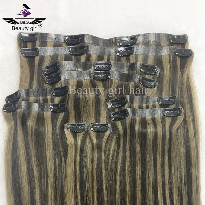 150g 200g Super Double Drawn Virgin Hair Clip In Extensions Ombre Brown To Blond Human Hair Extensions Clip In