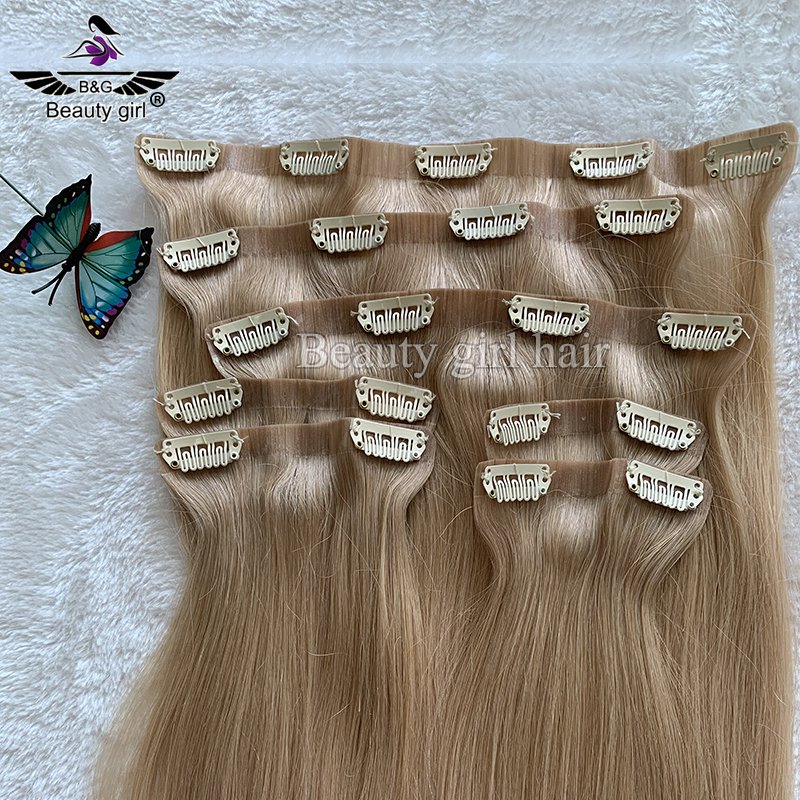 150g 200g Super Double Drawn Virgin Hair Clip In Extensions Ombre Brown To Blond Human Hair Extensions Clip In