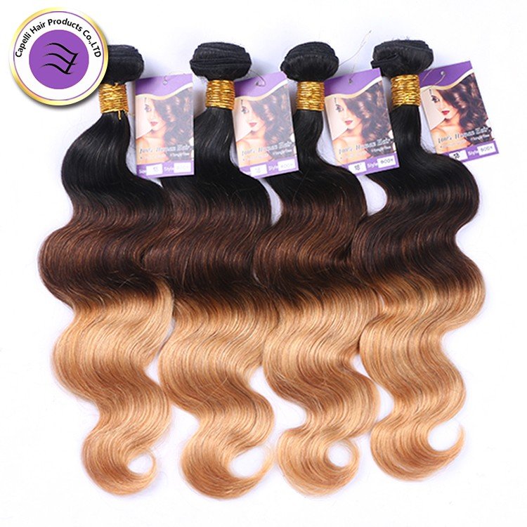 Full Cuticle Aligned Virgin Brazilian Ombre human hair 3 tone color ombre human hair extension, 100% Virgin Ombre Hair extension