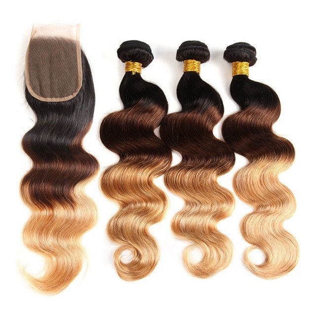 Full Cuticle Aligned Virgin Brazilian Ombre human hair 3 tone color ombre human hair extension, 100% Virgin Ombre Hair extension