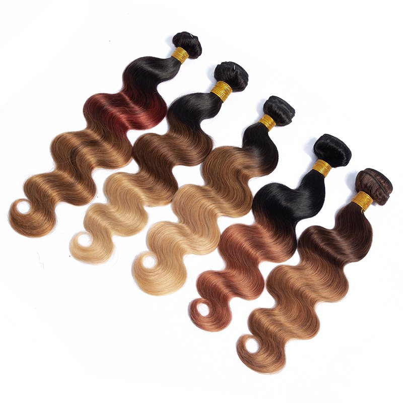 Full Cuticle Aligned Virgin Brazilian Ombre human hair 3 tone color ombre human hair extension, 100% Virgin Ombre Hair extension