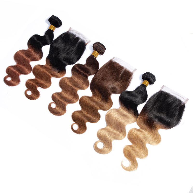 Full Cuticle Aligned Virgin Brazilian Ombre human hair 3 tone color ombre human hair extension, 100% Virgin Ombre Hair extension