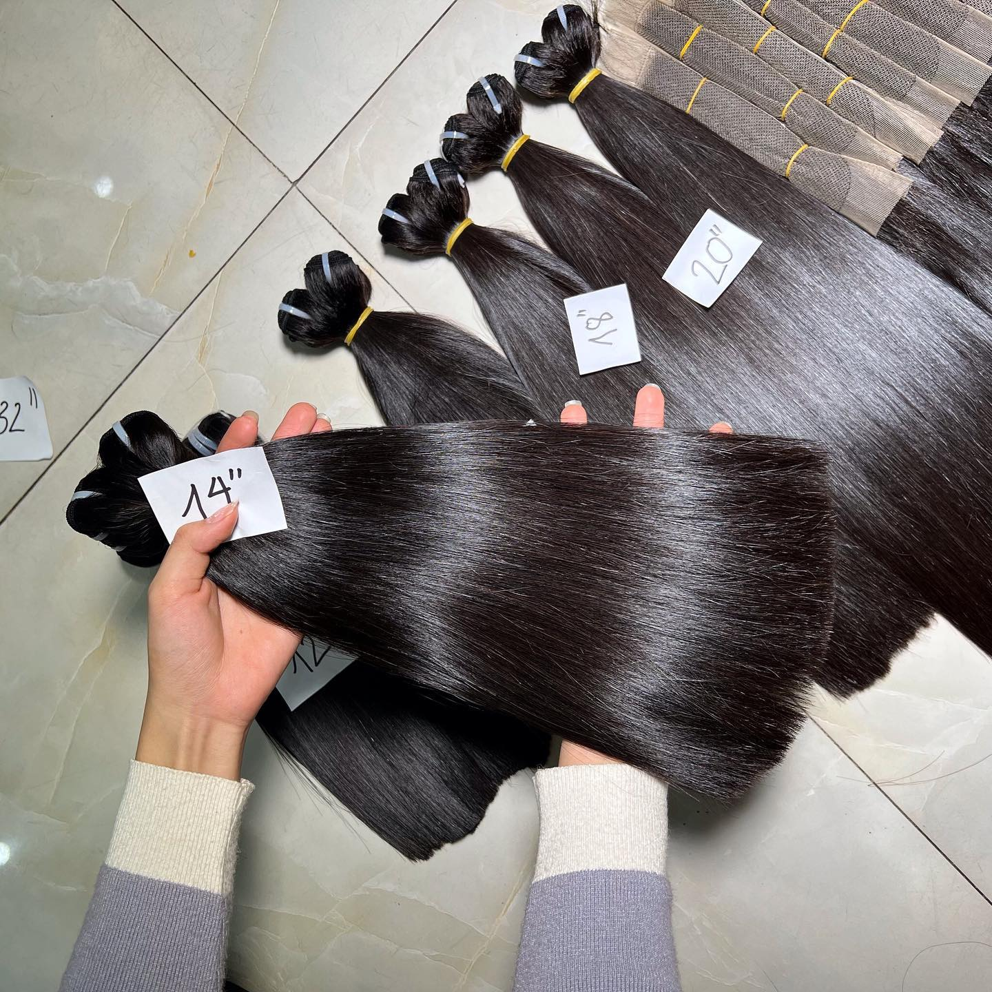 Raw Vietnamese Hair Double Drawn Bone Straight Human Hair Extension Virgin Cuticle Aligned Human Hair Bundle With Closure Set