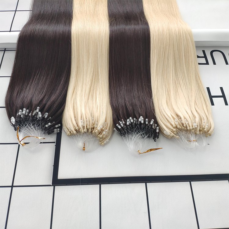 Double Drawn Micro Loop Ring Raw Virgin Human Hair Micro Beads Weft Hair Extensions Remy Micro Link Human Hair Extensions