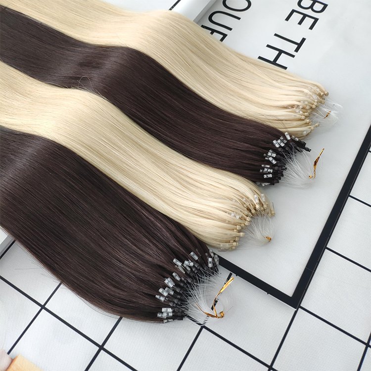 Double Drawn Micro Loop Ring Raw Virgin Human Hair Micro Beads Weft Hair Extensions Remy Micro Link Human Hair Extensions