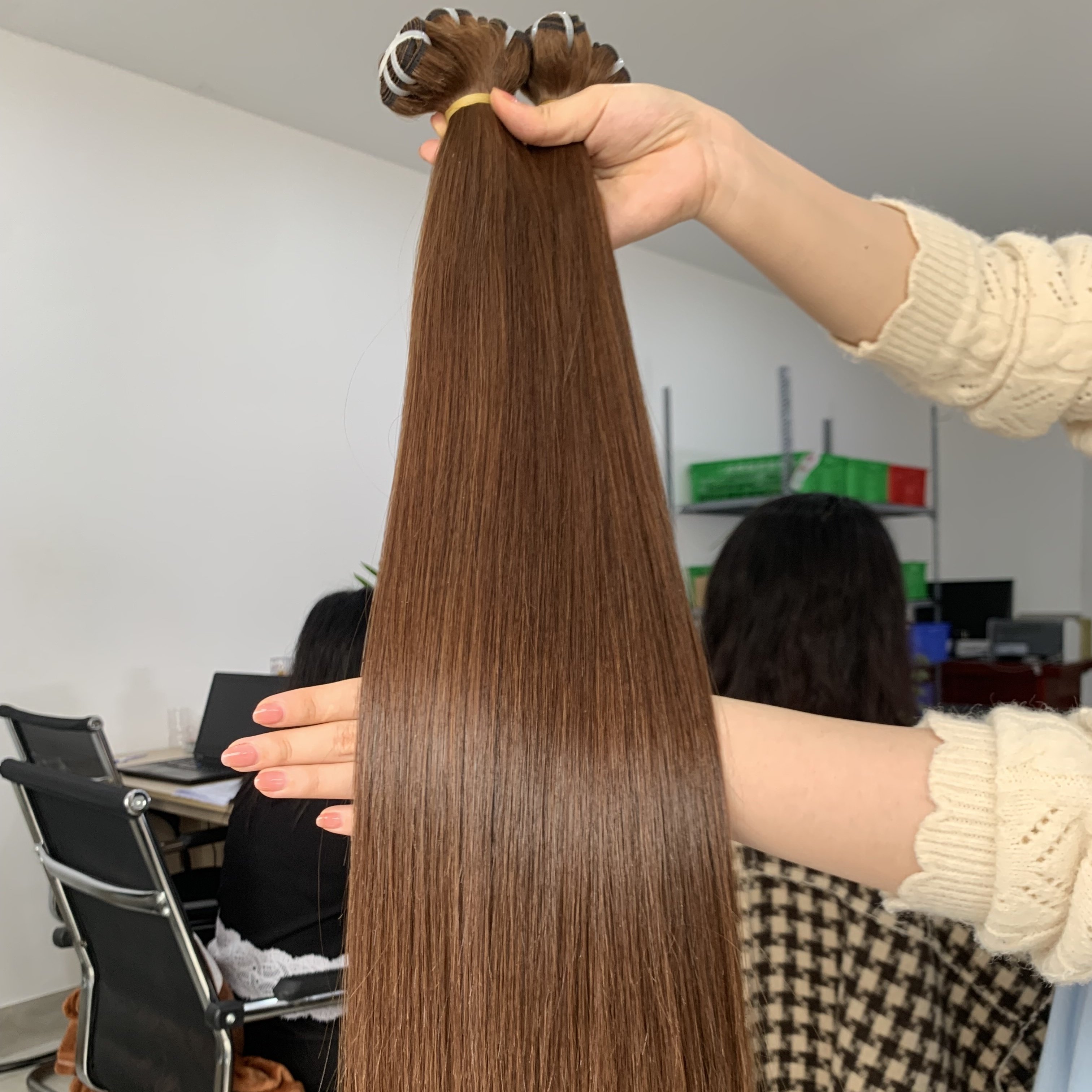 Dark Brown Vietnamese Human Hair Bundles Closure Full Wig Raw Hair Double Drawn Virgin Remy Hair Extensions Cheap Price