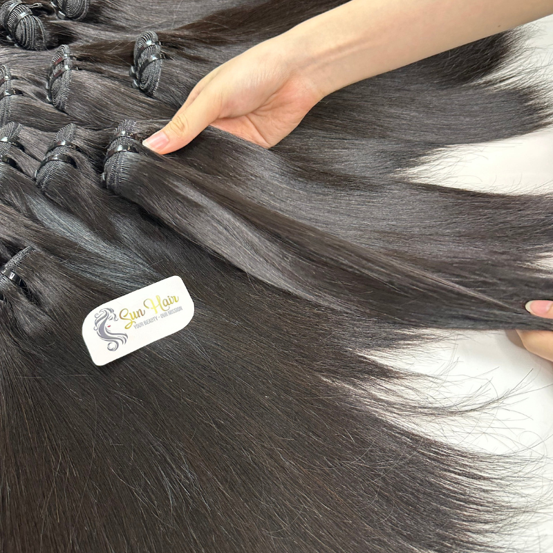 Wholesale Hot Fashionable Natural Black Colour Virgin Straight Double Drawn Weft Hair 100% Vietnam Human Hair Extensions