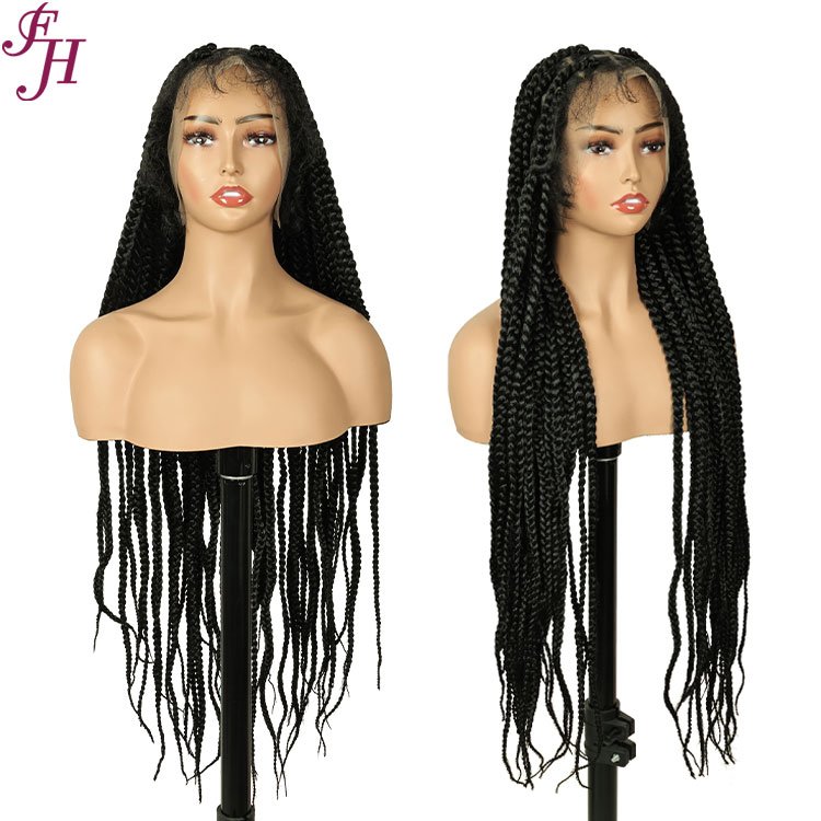 FH 40 inches Full Lace Large Box Braid Wig for Black Women Transparent Full Lace Glueless Knotless Braided Wigs