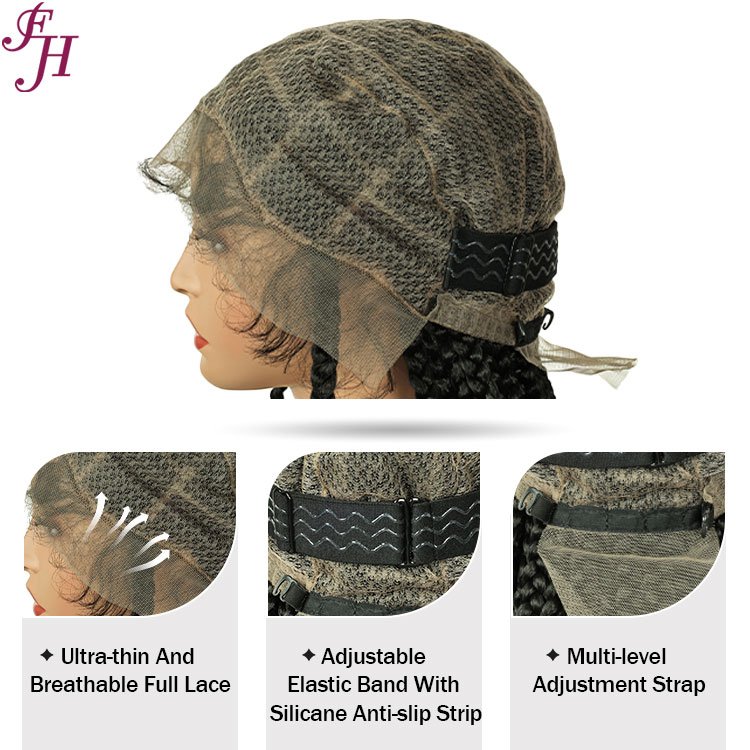 FH 40 inches Full Lace Large Box Braid Wig for Black Women Transparent Full Lace Glueless Knotless Braided Wigs