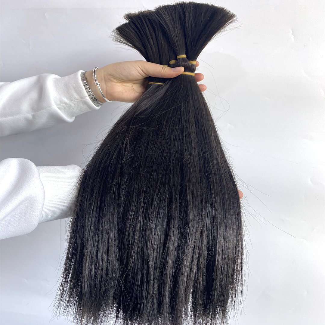 2024 No Weft Raw Hair Bulk Russian Natural Extensions Color Straight 100% Human Bulk Hair