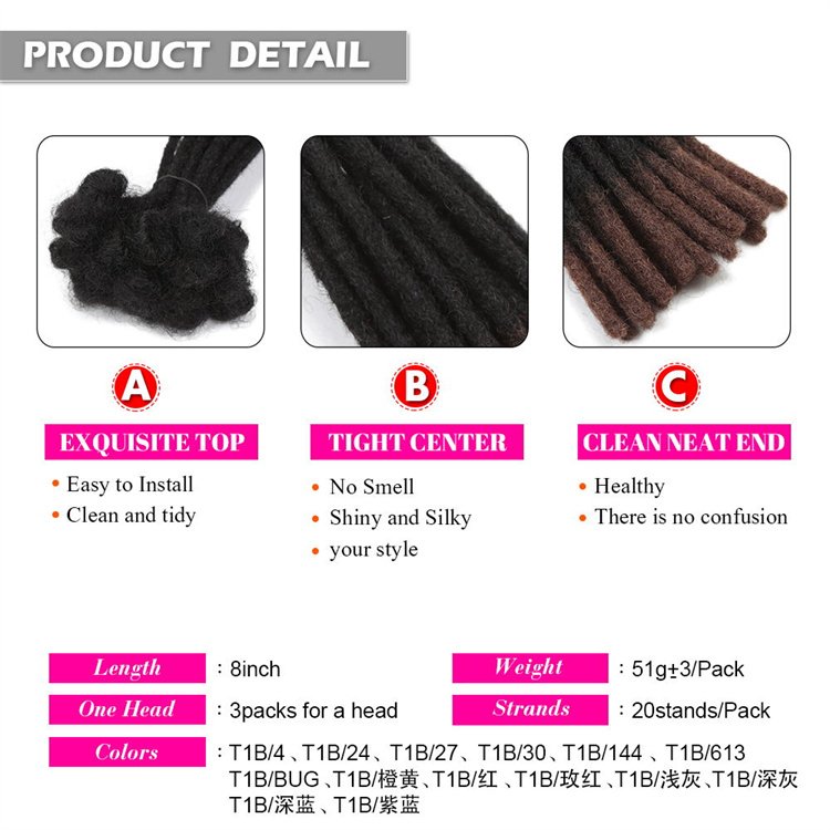 8inch dirty braids crochet human hair extensions handmade dreadlock braid faux locs hair