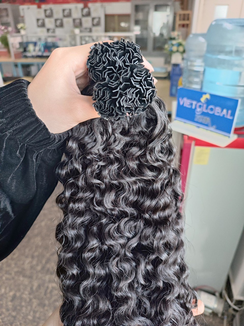 Highest quality Vietnamese Burmese curly K Tip Hair machine weft hair from Vietglobal Hair vendors