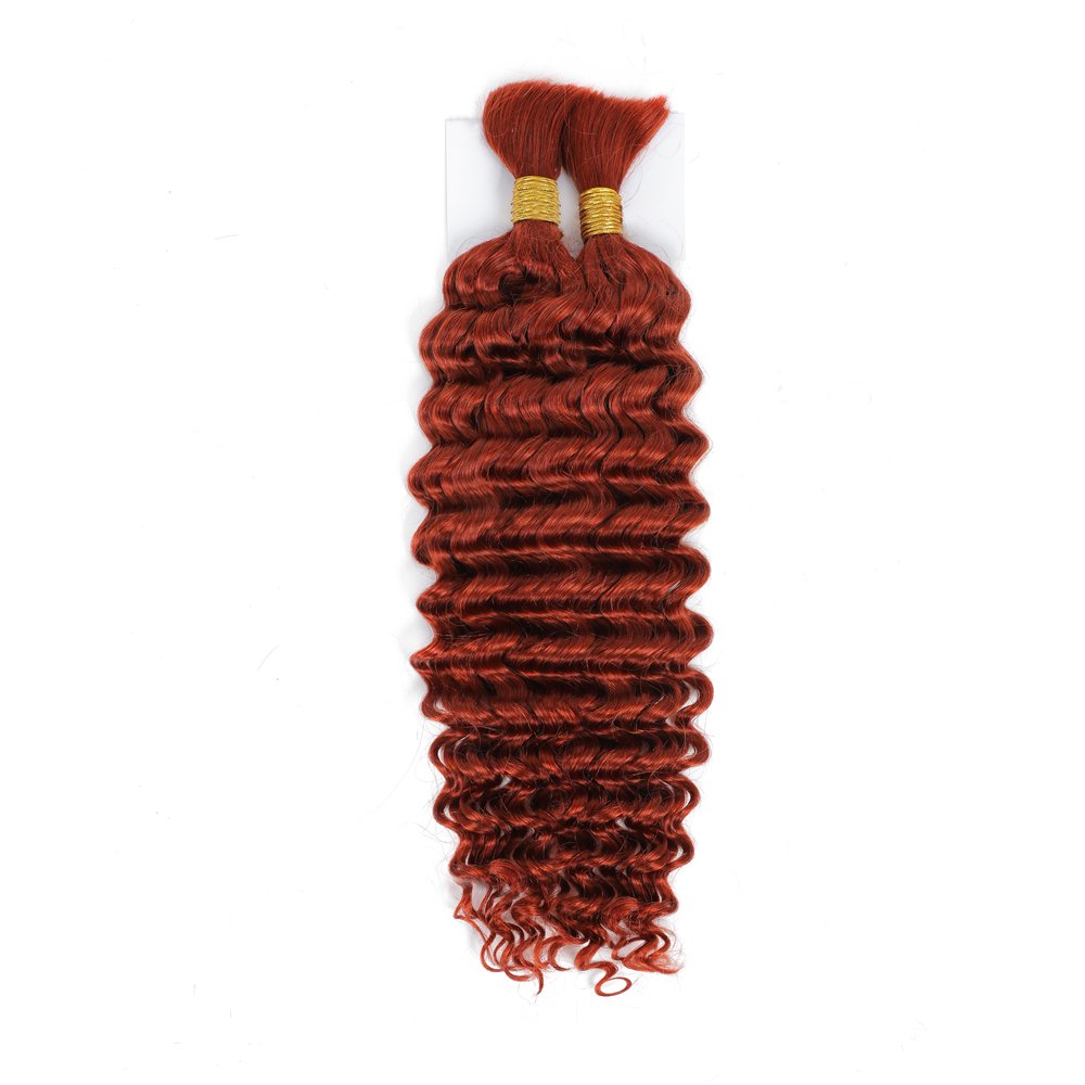 Deep Wave Human Hair No Weft for Braiding Virgin Hair for Extensions Bulk for Boho Braids Curly 350# Ginger Orange INDIAN Hair