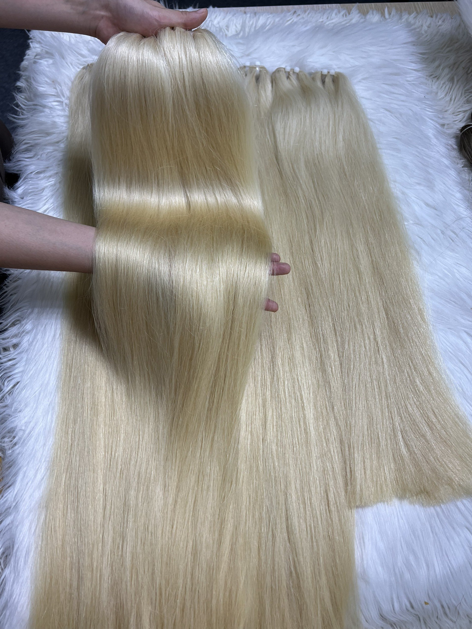 Top Quality Human Hair Extensions Genius Weft Straight Blonde Piano Bundles 100% Vietnamese Raw Virgin Hair One Donor