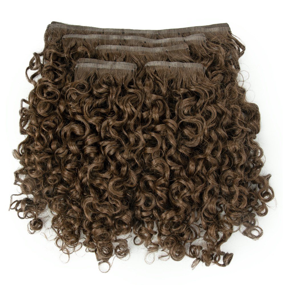Natural brown human hair extension seamless clip in extensions Burmese curly human hair bundle