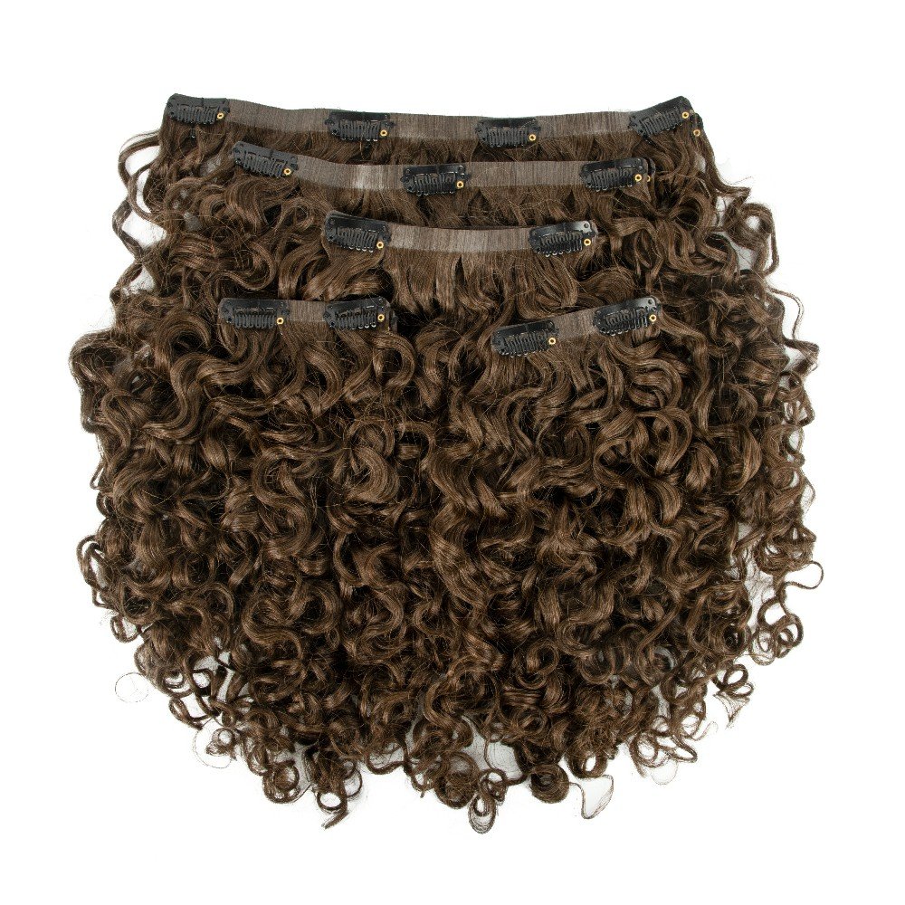 Natural brown human hair extension seamless clip in extensions Burmese curly human hair bundle