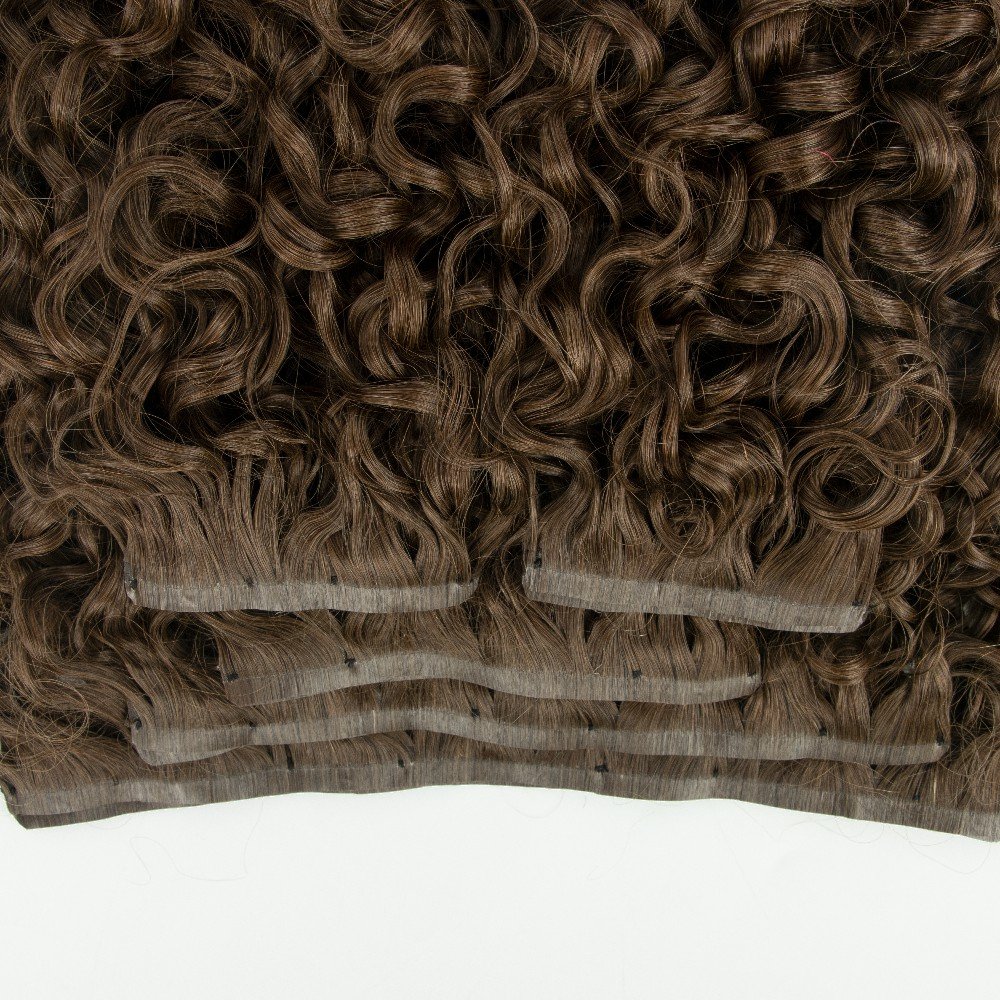 Natural brown human hair extension seamless clip in extensions Burmese curly human hair bundle