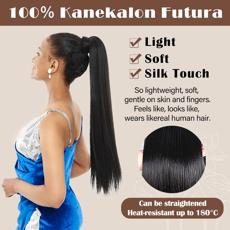 New Arrival Wholesale Long Water Wave 28Inches Hairpiece Ponytail Extension Wrap Around Synthetic Hair Ponytail