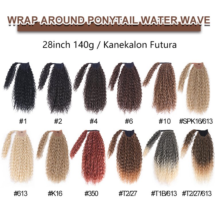 New Arrival Wholesale Long Water Wave 28Inches Hairpiece Ponytail Extension Wrap Around Synthetic Hair Ponytail