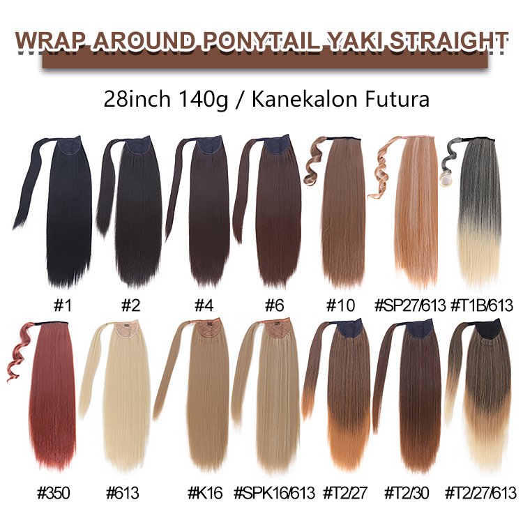 New Arrival Wholesale Long Water Wave 28Inches Hairpiece Ponytail Extension Wrap Around Synthetic Hair Ponytail